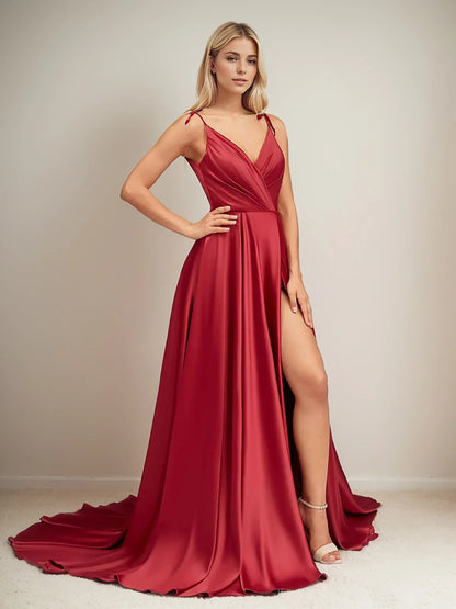 DingjiElegant V Neck Sleeveless Split Bridesmaid Dresses Cocktail Party Prom Long Wedding Guest Dresses For Women