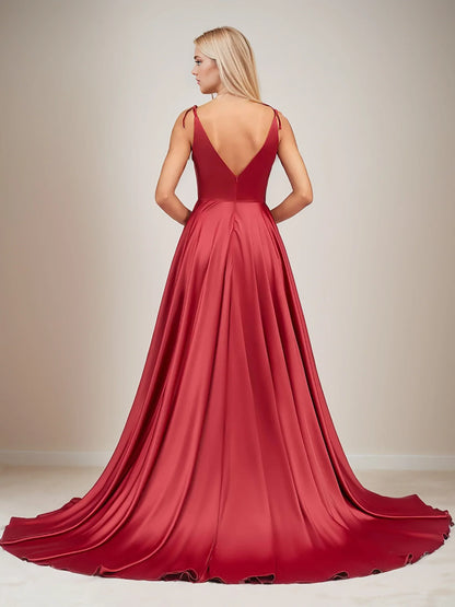 DingjiElegant V Neck Sleeveless Split Bridesmaid Dresses Cocktail Party Prom Long Wedding Guest Dresses For Women