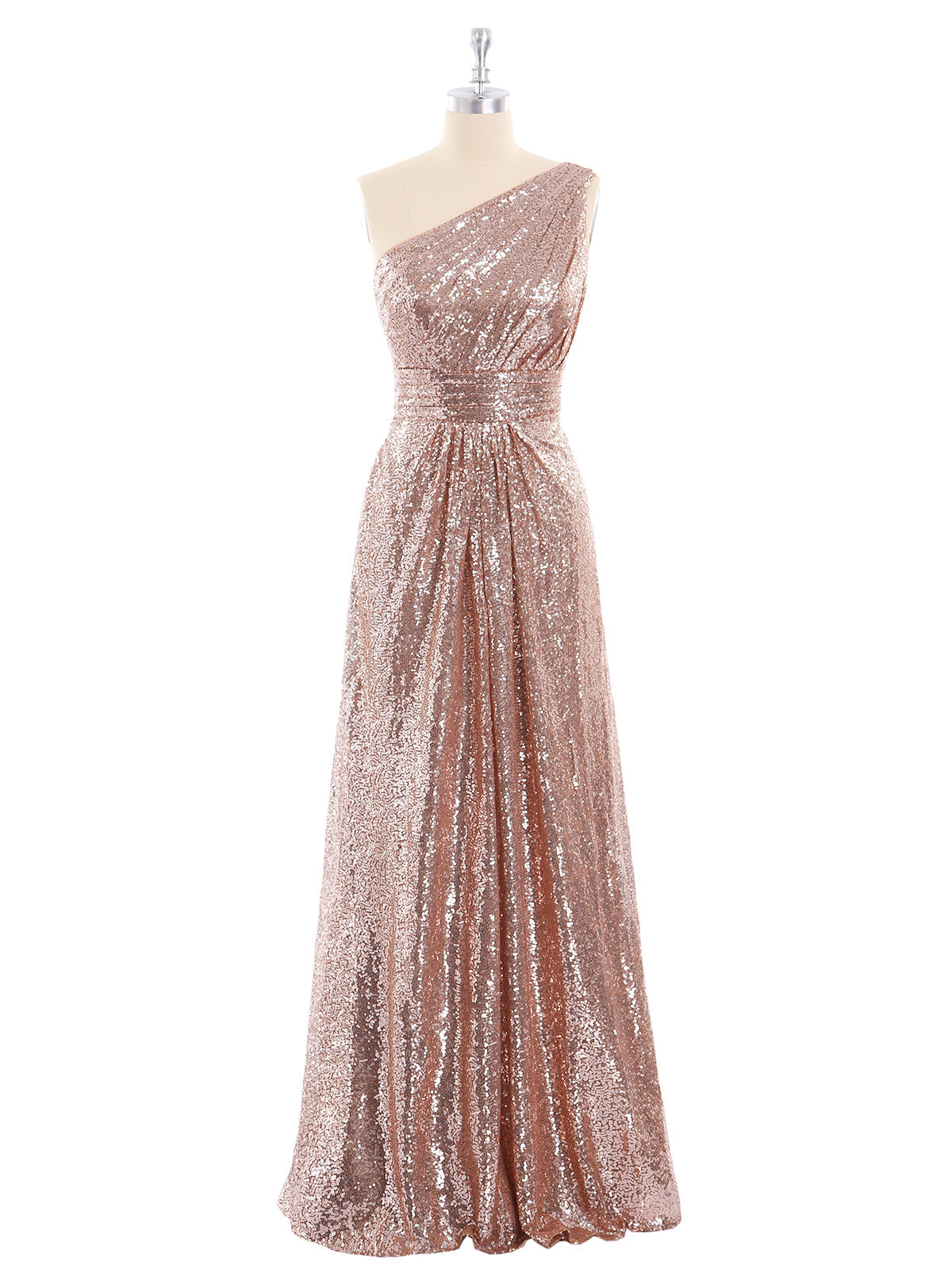 One Shoulder Long Sequins Gown Metallic Gold