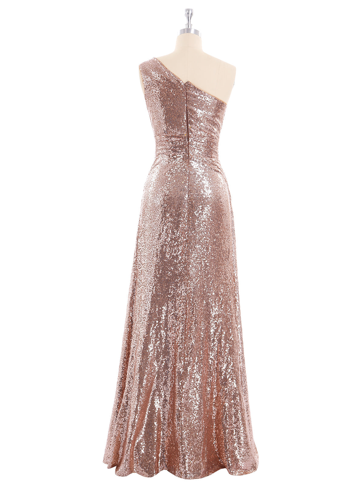One Shoulder Long Sequins Gown Metallic Gold