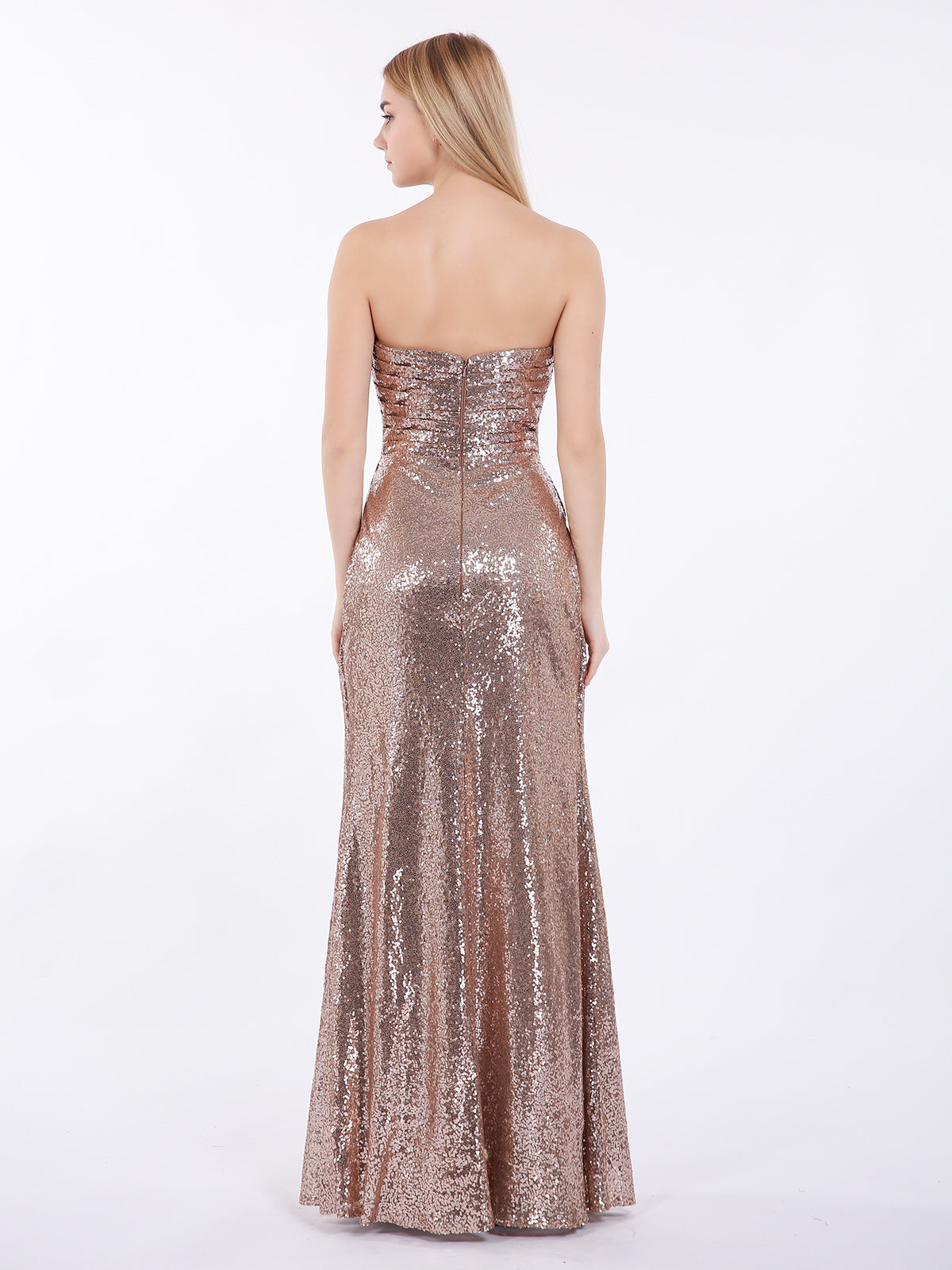 Strapless Full Length Sequins Dress Metallic Gold