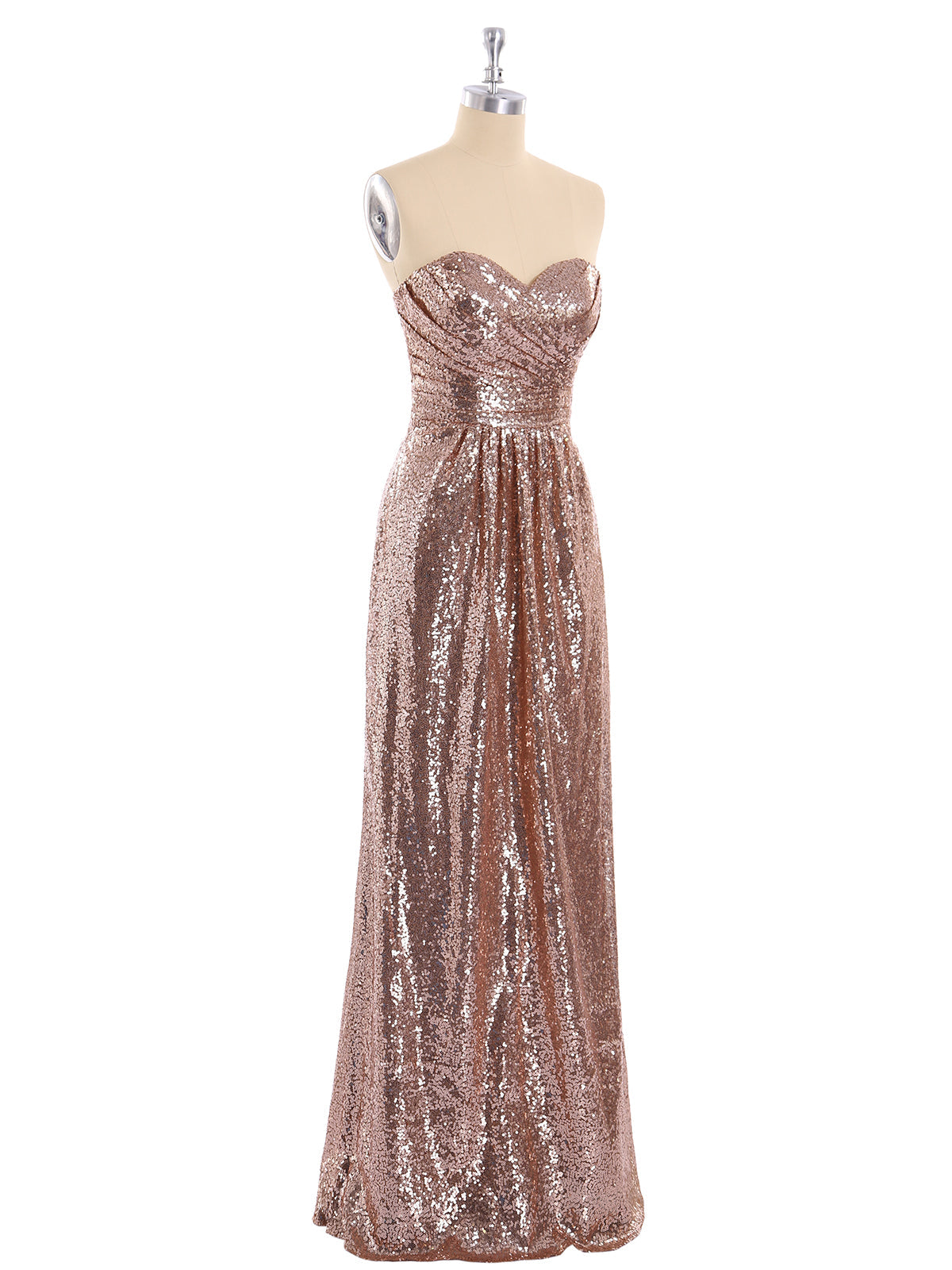 Strapless Full Length Sequins Dress Metallic Gold