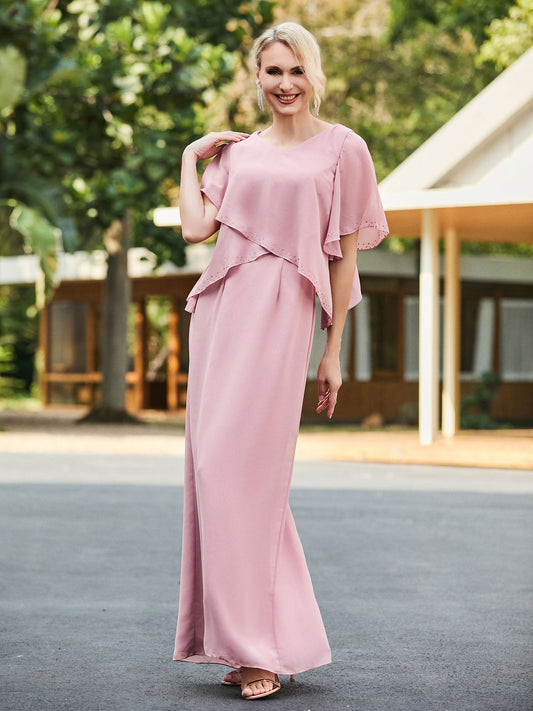 V-neck Sheath Dress with Back Hem Slit Dusty Rose