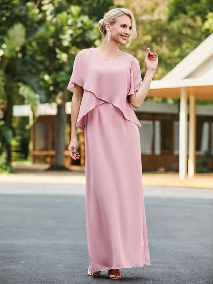 V-neck Sheath Dress with Back Hem Slit Dusty Rose