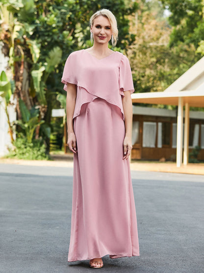 V-neck Sheath Dress with Back Hem Slit Dusty Rose