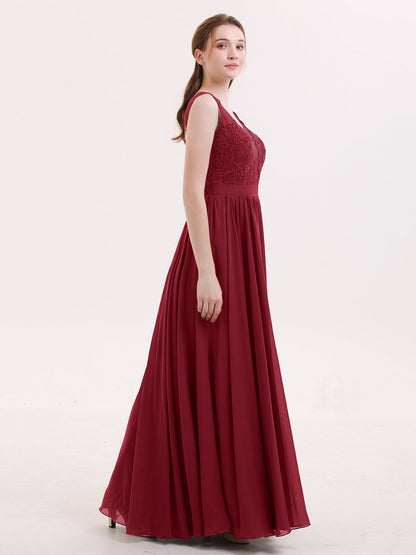 Lace and Chiffon Sexy Dress with Slit Burgundy