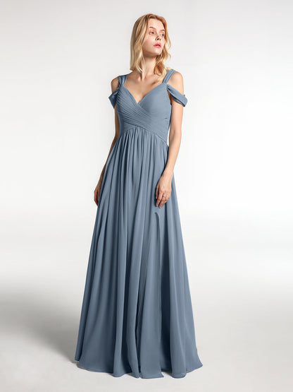 Cold Shoulder Empire Waist Max Dress with Slit Dusty Blue