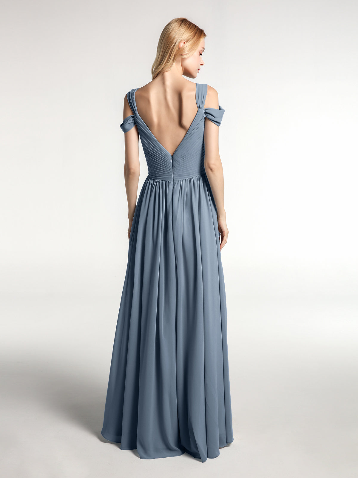Cold Shoulder Empire Waist Max Dress with Slit Dusty Blue