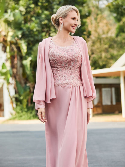 Sleeveless Lace Appliqued Dress with Jacket Dusty Rose