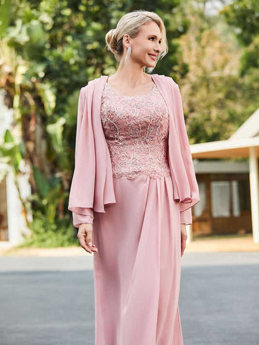 Sleeveless Lace Appliqued Dress with Jacket Dusty Rose