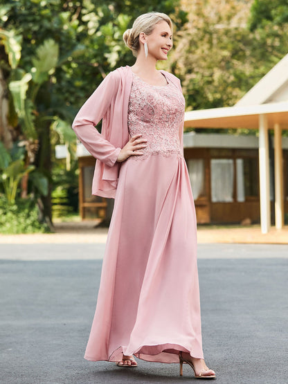 Sleeveless Lace Appliqued Dress with Jacket Dusty Rose
