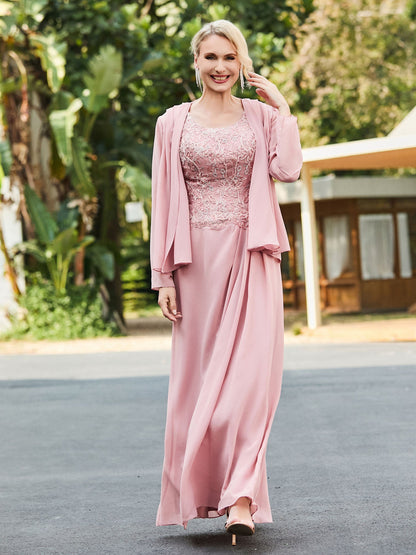 Sleeveless Lace Appliqued Dress with Jacket Dusty Rose