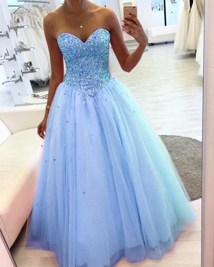 Crystal Beaded Quinceanera Dresses Sweetheart Tulle Ball Gown