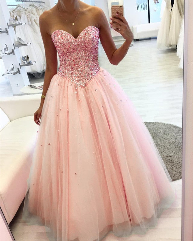 Crystal Beaded Quinceanera Dresses Sweetheart Tulle Ball Gown