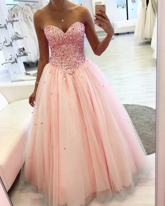 Crystal Beaded Quinceanera Dresses Sweetheart Tulle Ball Gown
