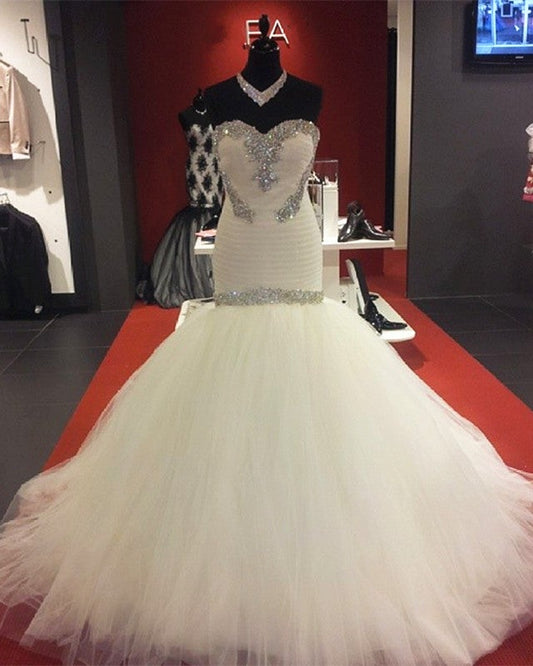 Crystal Beaded Sweetheart Corset Mermaid Wedding Dresses