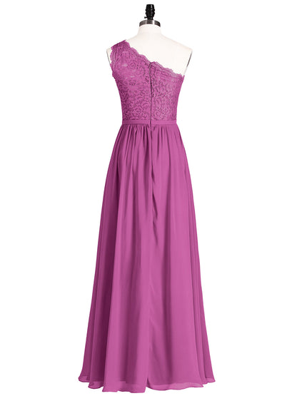 One Shoulder Chiffon And Lace Dress with Slit Orchid