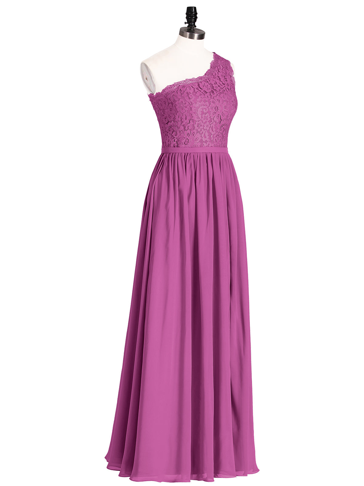 One Shoulder Chiffon And Lace Dress with Slit Orchid