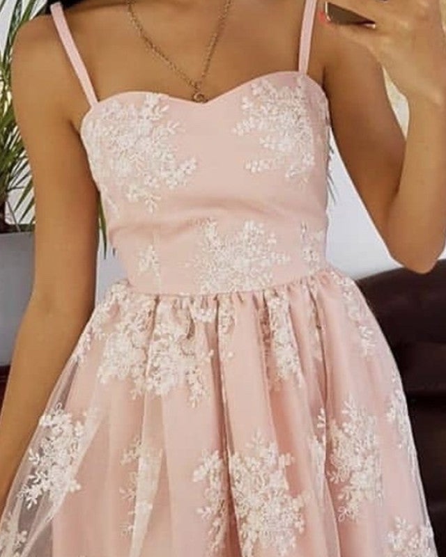 Cute A Line Spaghetti Straps Lace Homecoming Dresses