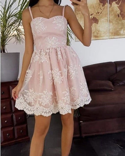 Cute A Line Spaghetti Straps Lace Homecoming Dresses