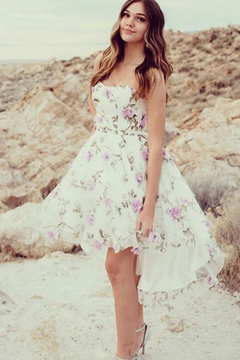 Cute Purple Lace Appliques White Short Prom Dress Homecoming Dress, White Lace Formal Graduation Evening Dress