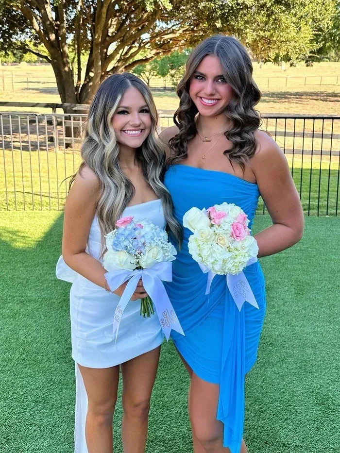Vintage Simple Sheath Chiffon Strapless Homecoming Dress Party Dress Cocktail Dress HZ1024
