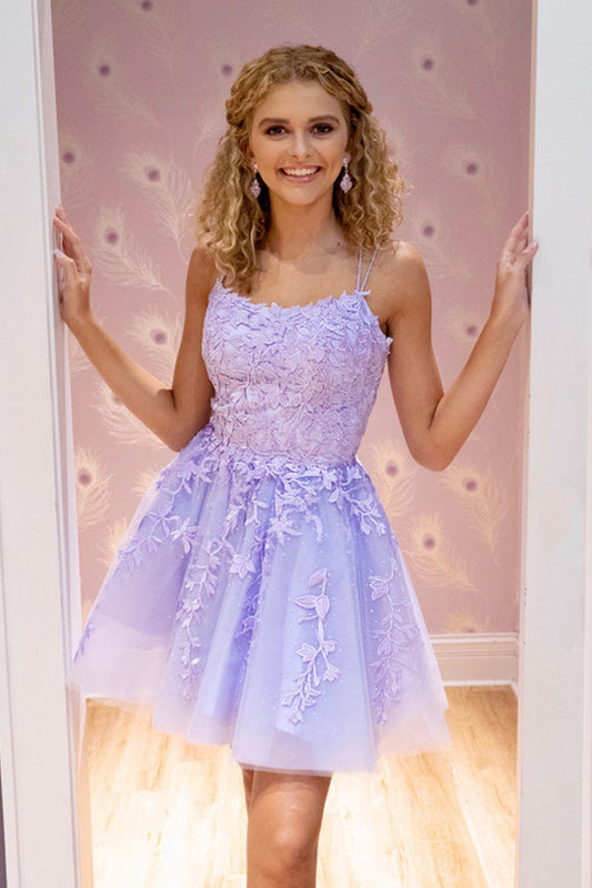 Cute Short Purple Lace Prom Dress, Purple Lace Formal Graduation Evening Dress, Purple Homecoming Dress