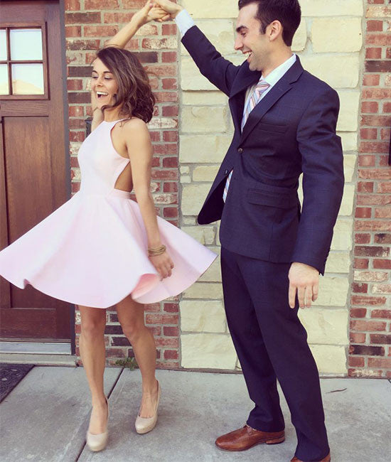 Cute Backless Short Pink Prom Dresses, Short Pink Homecoming Dresses