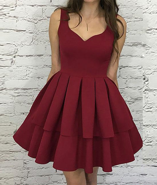 Cute Sweetheart Neck Burgundy Prom Dress, Burgundy Evening Dress, Black Short Prom Dress