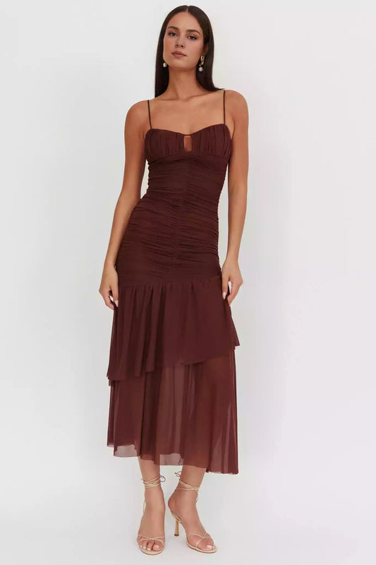 Cute adjustable shoulder straps with hollow chest, tight corset with zipper at the back Prom Dresses