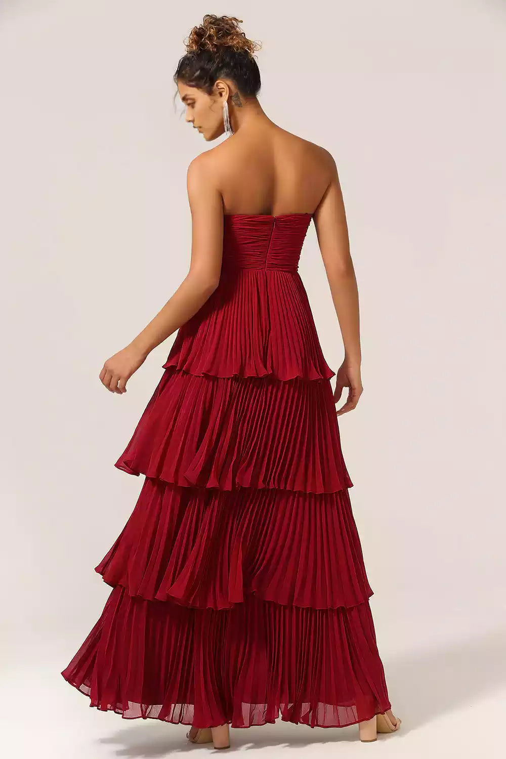 Cute chiffon sleeveless and floor layered off shoulder ruffled Bridesmaid Dresses