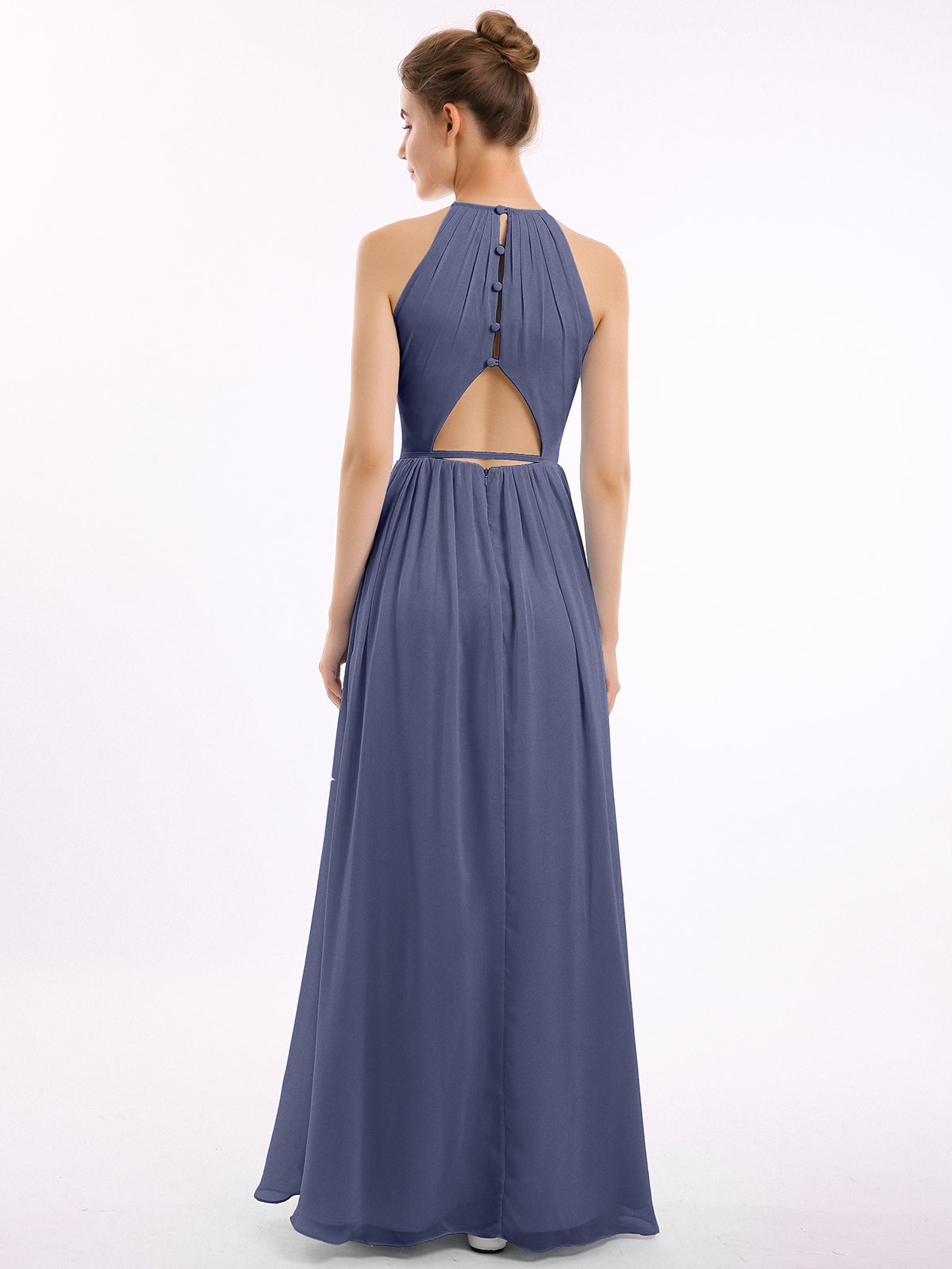 Long Halter Chiffon Dresses with Open Back Stormy