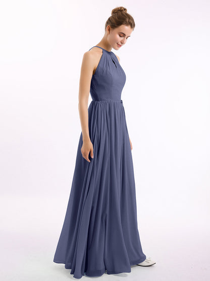 Long Halter Chiffon Dresses with Open Back Stormy
