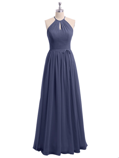 Long Halter Chiffon Dresses with Open Back Stormy