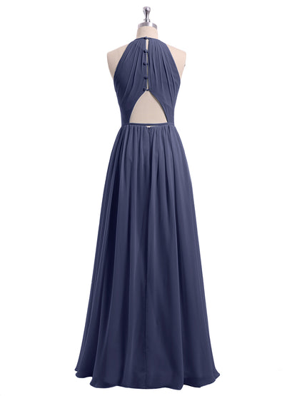 Long Halter Chiffon Dresses with Open Back Stormy