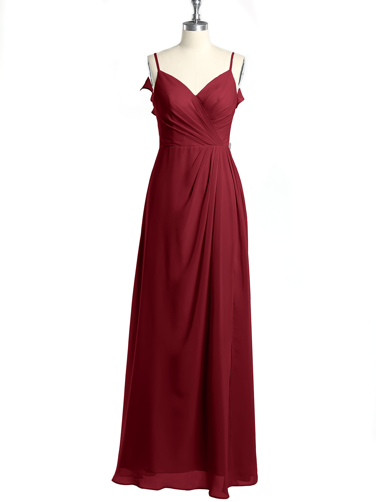Spaghetti Straps V neck Dresses with Slit Burgundy