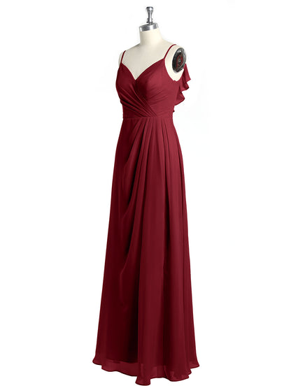Spaghetti Straps V neck Dresses with Slit Burgundy