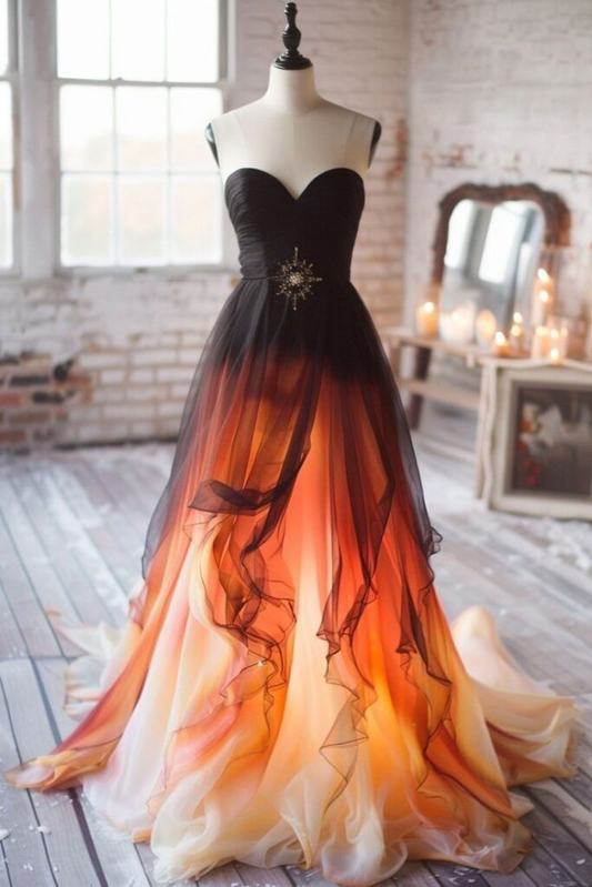 Chic Strapless Tulle Chiffon Long Party Evening Dress cc2834