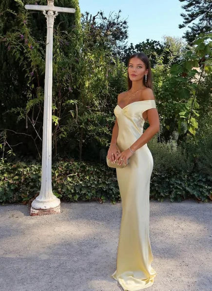 Enchanting Off-the-shoulder Satin Mermaid Floor-length Prom Dress Evening Dress HZ1024