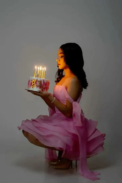 Cute Pink Off-the-shoulder A-Line Short Tiered Party Dress Cocktail Dress Homecoming Dress HZ1024