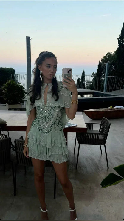 Vintage Embroidery Beaded Homecoming Dress A-Line Backless Party Dress Short Cocktail Dress HZ1024