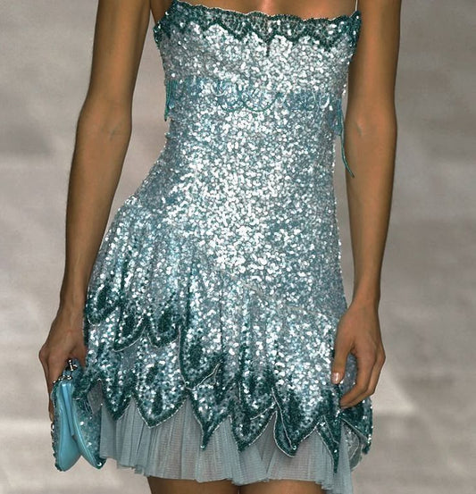 Cute A line Spaghetti Straps Blue Sequin Mini Short Formal 8th Grade Homecoming Dresses Summer Middle School Hoco Dress Homecoming Outfits 20th Birthday Outfit DH1084