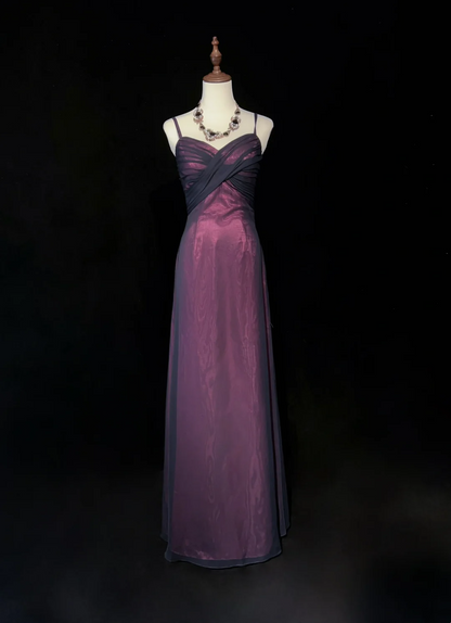 Elegant A line Spaghetti Straps Grape Tulle Long Prom Dresses Party Dress Summer 20th Birthday Outfits 18th Birthday Dresses DH1460