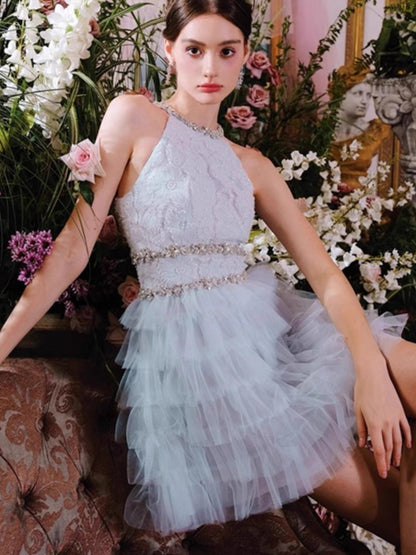 Modest A Line Jewel Neck Light Sky Blue Tulle Formal 8th Grade Homecoming Dress High School Short 18th Birthday Outfits Graduation Dress Hoco Dresses DH2199