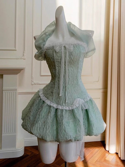 Cute Ball Gown Light Green Satin Formal Short Mini Homecoming Dress Middle School 20th Birthday Outfits Graduation Dress Cocktail Dresses DH2184