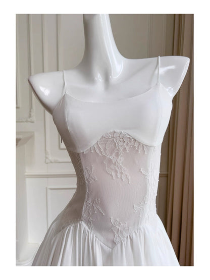 Modest A Line Spaghetti Straps White Chiffon Short Formal Homecoming Dress Middle School Short 20th Birthday Outfits Graduation Dress Cocktail Dresses DH2198