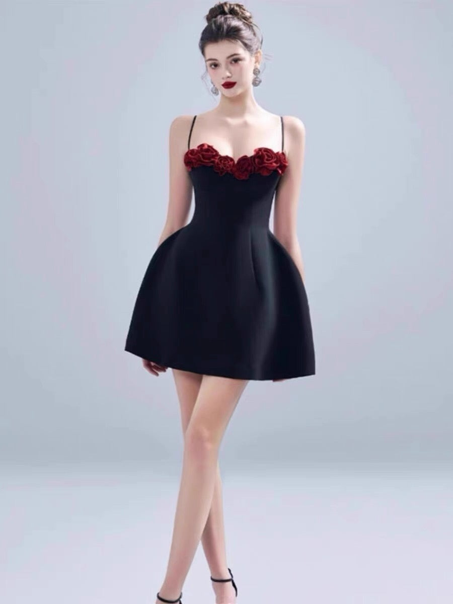 Aesthetic A Line Spaghetti Straps Black Satin Mini Formal Homecoming Dress Short Cocktail Outfits Graduation Dress Hoco Dress DH2203