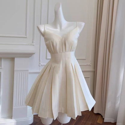 Aesthetic A Line Spaghetti Straps Satin Mini Formal Homecoming Dress Short Cocktail Outfits Graduation Dress Hoco Dress DH2204