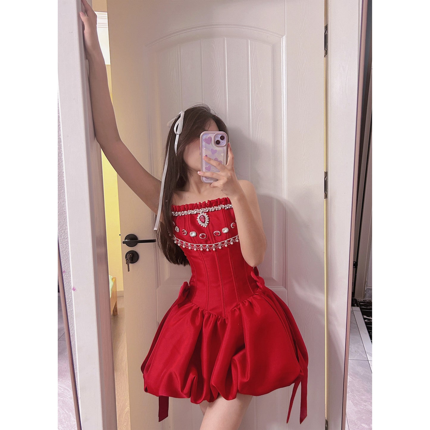 Modest Ball Gown Spaghetti Straps Satin Red Short Formal Homecoming Dress Middle School Short 18th Birthday Outfits Graduation Dress Cocktail Dresses DH2291
