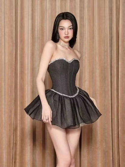 Pretty Ball Gown Sweetheart Black Formal Homecoming Dresses Short 21st Birthday Outfits Graduation Dress Mini Cocktail Dresses DH2456